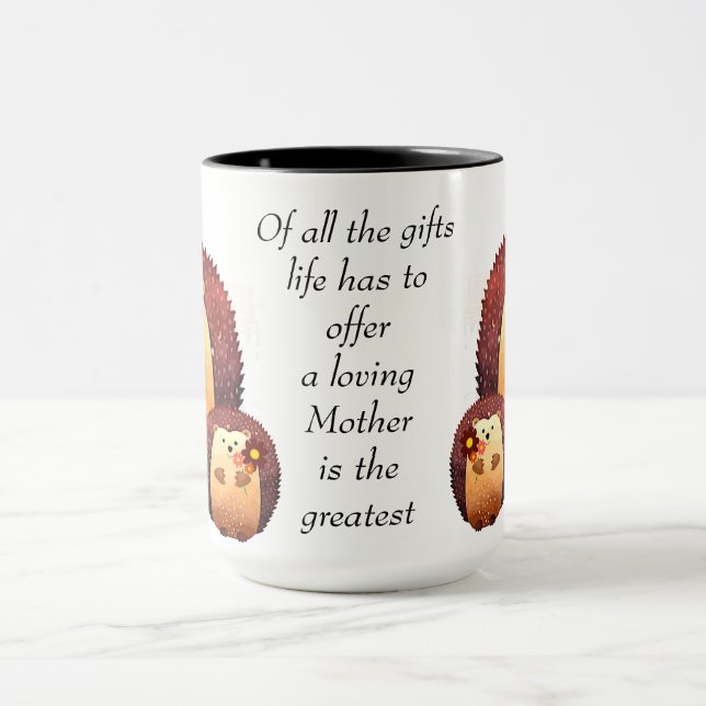 Loving Mother Quote Gardening Hedgehog Mom & baby Mug (Center)