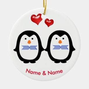 Loving Penguin Couple Two Males Ceramic Ornament
