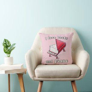 Loving Piano Music And Reading Books Pink Throw Pillow