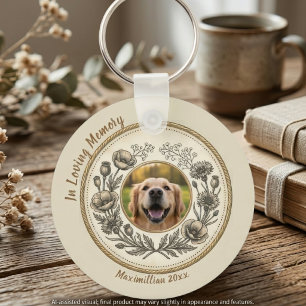 Loving Sepia Vintage Floral Pet Remembrance Keychain