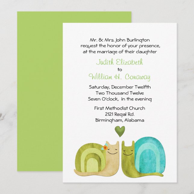 Loving Snails Wedding Invitation (Front/Back)