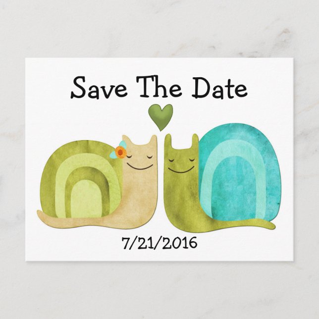 Loving Snails Wedding Save The Date Postcard (Front)