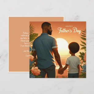 Loving Sunset Embrace Ethnic Father & Son Holiday Card