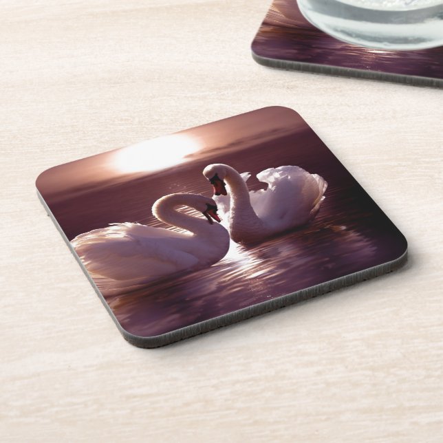 Loving Swans Forming a Heart Coaster (Left Side)