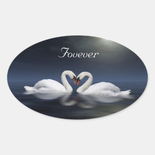 Loving swans oval sticker