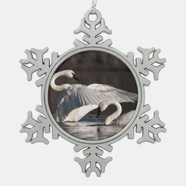 Loving Swans Snowflake Pewter Christmas Ornament (Front)