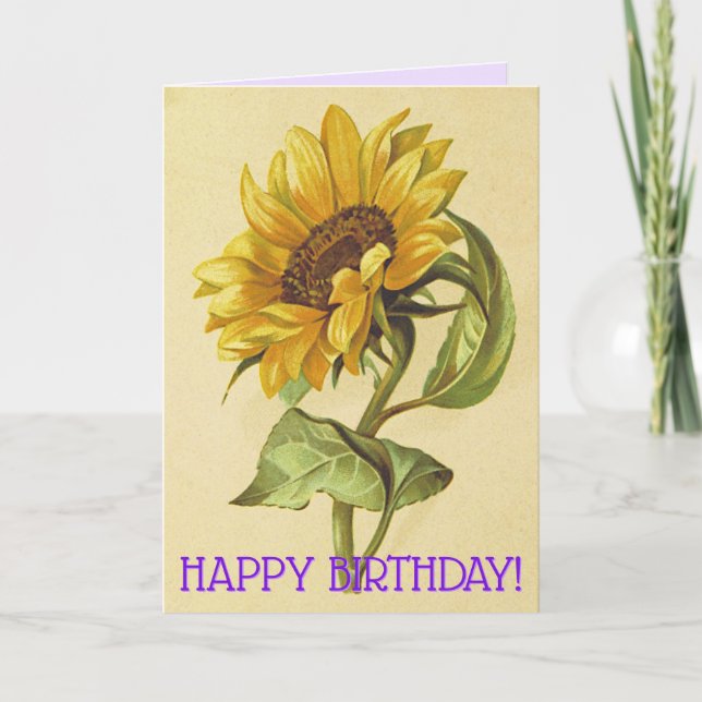 Loving Vintage Style Sunflower Birthday Card (Front)