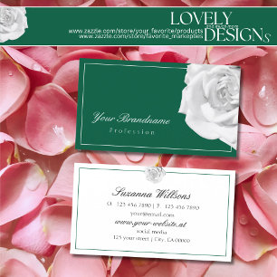 Lovingly White Rose on Green Simple and Pleasant Business Card