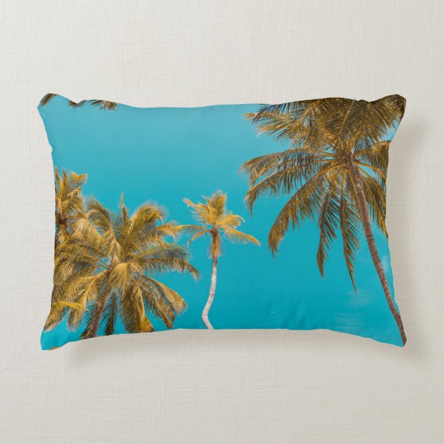 Low-angle photo of coconut trees accent pillow (Front)