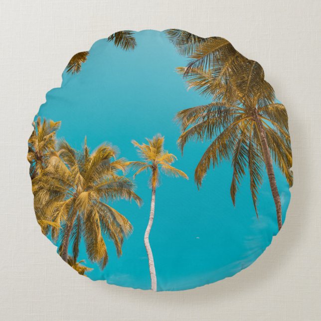Low-angle photo of coconut trees round pillow (Front)