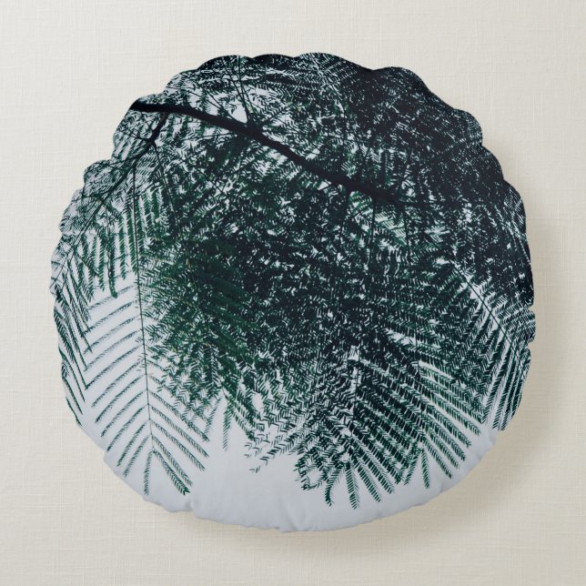Low-angle photo of green tree round pillow (Front)