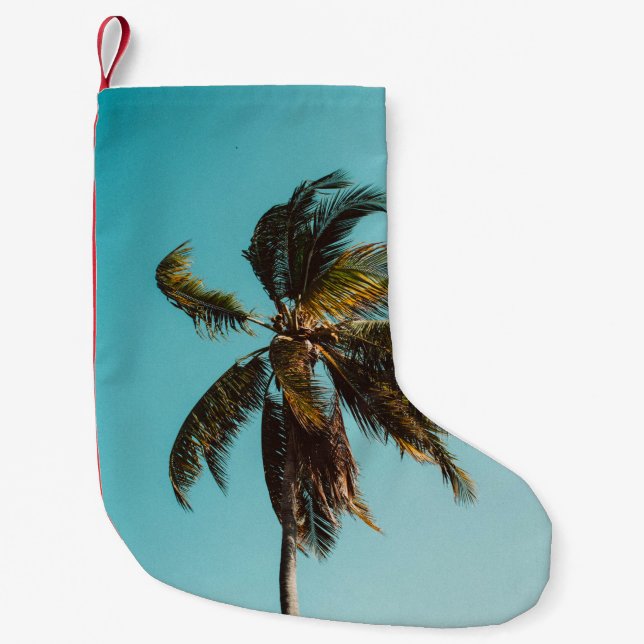 Low angle photography of coconut tree small christmas stocking (Front)