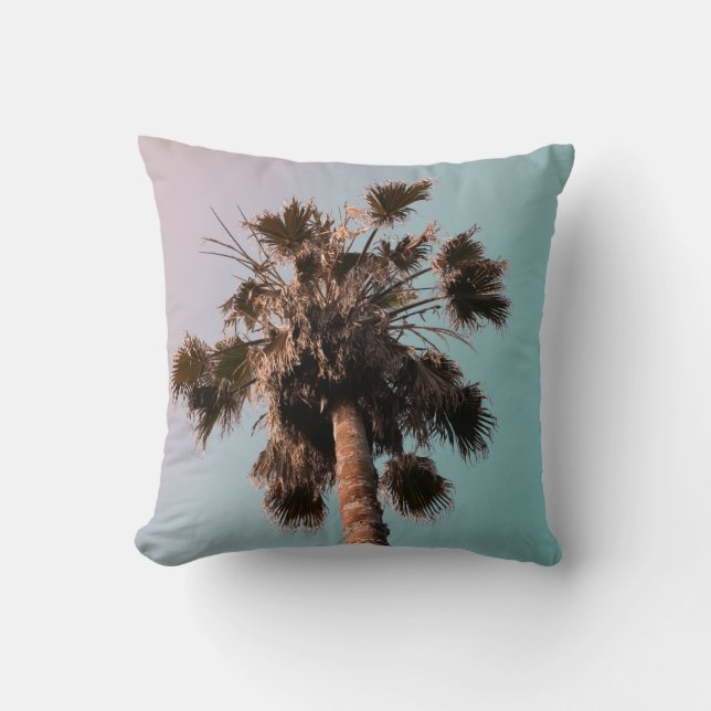 Low-angle photography of palm plant throw pillow (Front)