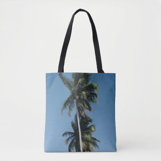 Low angle photography of three coconut trees tote bag (Front)