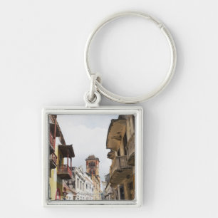 Low angle view of apartments along the street keychain