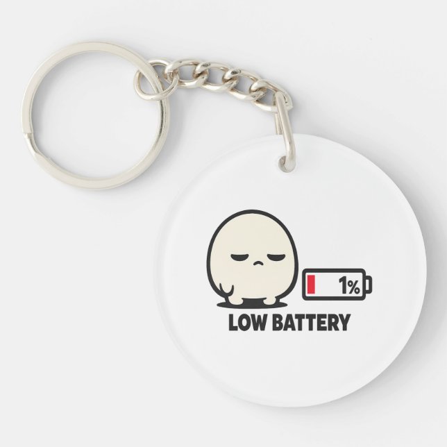 Low Battery 1% - Cute Tired Character Minimalist A Keychain (Front)