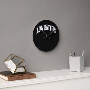 LOW BATTERY Distorted Gothic Text Design Round Clock