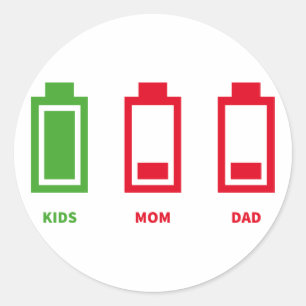 Low Battery Funny Kids Mom Dad Energy Classic Round Sticker