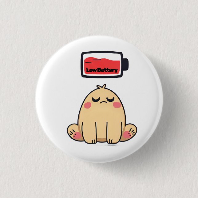 Low Battery Mood – Funny Comic Doodle 1 Inch Round Button (Front)