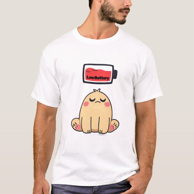 Low Battery Mood – Funny Comic Doodle T-Shirt (Front)