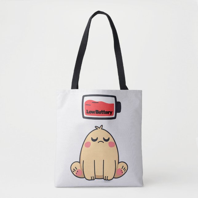 Low Battery Mood – Funny Comic Doodle Tote Bag (Front)