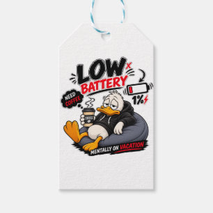 Low Battery Need Coffee – Funny Sleepy Duck Design Gift Tags