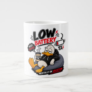 Low Battery Need Coffee – Funny Sleepy Duck Design Large Coffee Mug