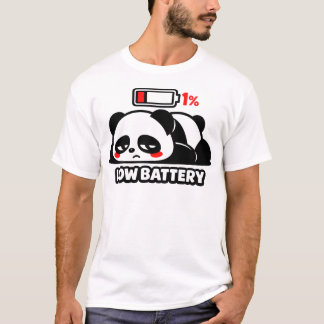 Low Battery Panda Funny Tired Mood Graphic T-Shirt
