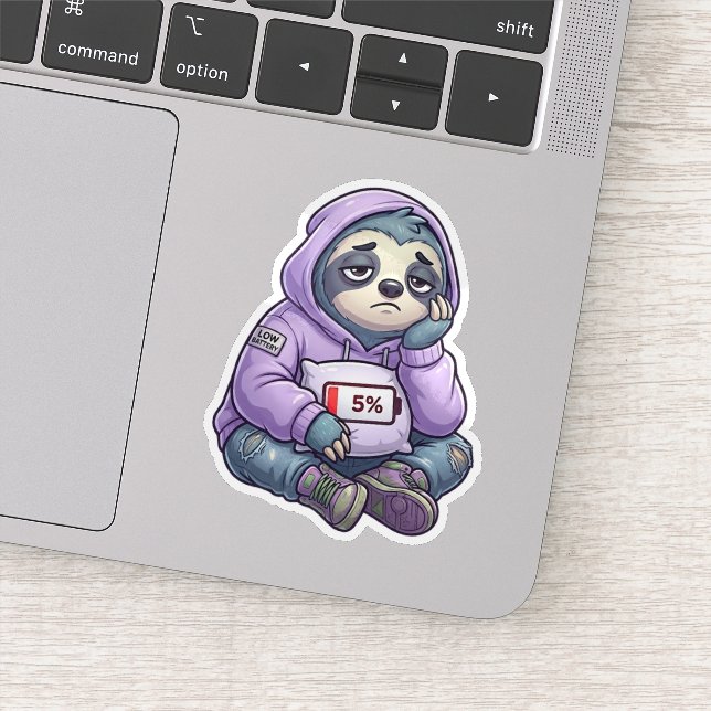 Low Battery Sloth Cute Burnout Mood Sticker (Detail)