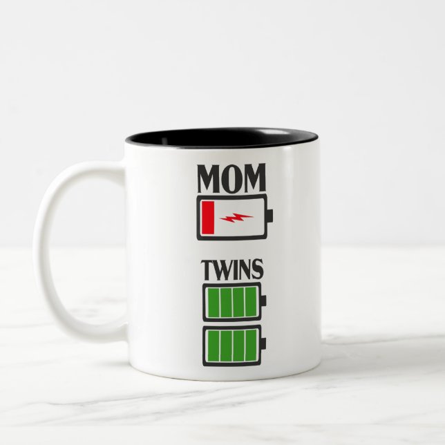 Low Battery Tired Mama Mom Of Twins Pregnancy Gift Two-Tone Coffee Mug (Left)