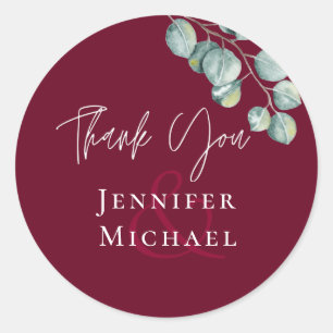 Low Budget BURGUNDY White EUCALYPTUS Wedding Classic Round Sticker