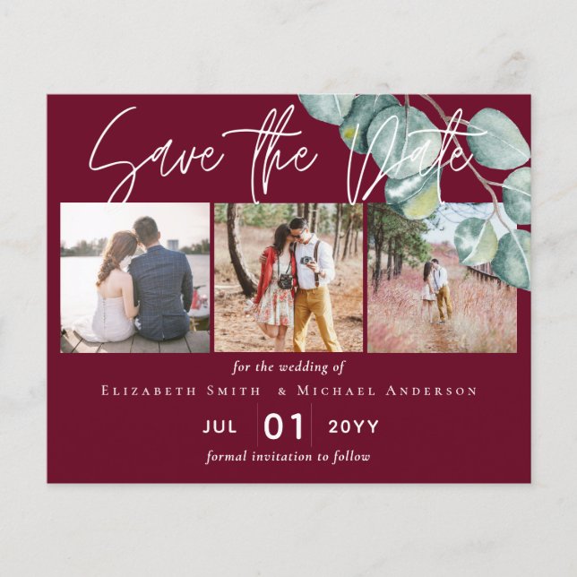 Low Budget BURGUNDY White EUCALYPTUS Wedding Flyer (Front)