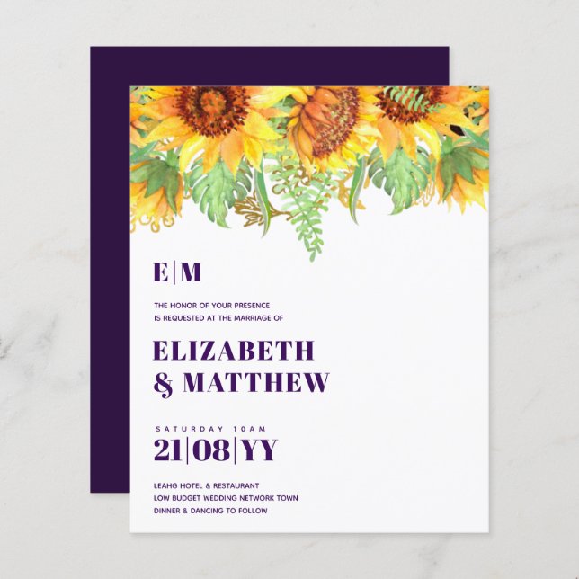 Low Budget Deep Purple Beautiful Sunflower Wedding (Front/Back)