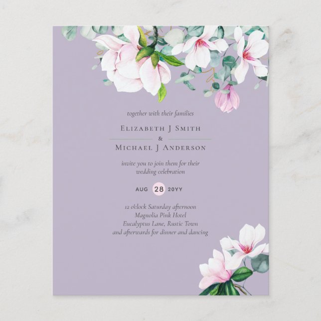 LOW BUDGET Pink Magnolias Eucalyptus Lilac Wedding Flyer (Front)
