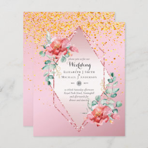 Low Budget Red Floral RoseGold Glitter Wedding