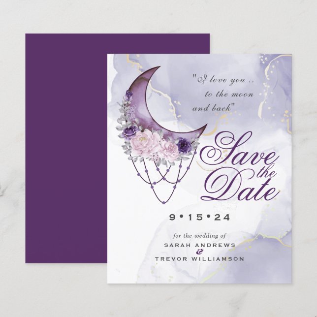 Low Budget Save the Date  Purple Crescent Moon (Front/Back)