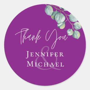 Low Budget VIOLET White EUCALYPTUS Wedding Classic Round Sticker
