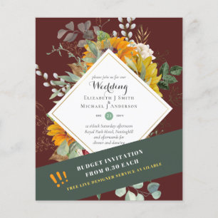LOW BUDGET WEDDING INVITATIONS - SUNFLOWERS SATIN FLYER