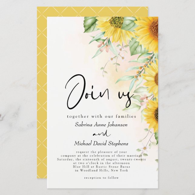 Low Budget Wedding Rustic Vintage Yellow Sunflower (Front/Back)