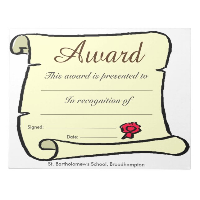 Low Cost School Award Scroll Sheets Notepad (Front)