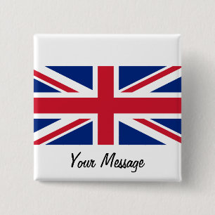 Low Cost Union Jack Flag Badge Name Tag 2 Inch Square Button