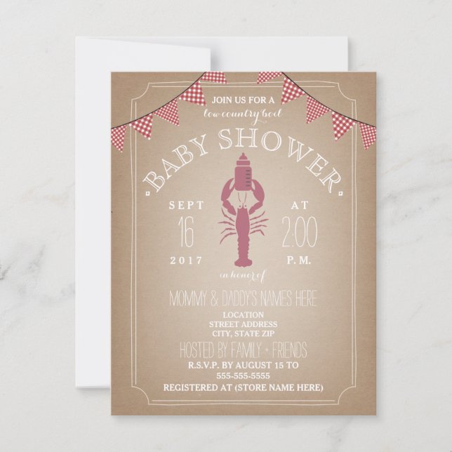 Low Country Boil Cardstock Girl Baby Shower Bottle Invitation (Front)