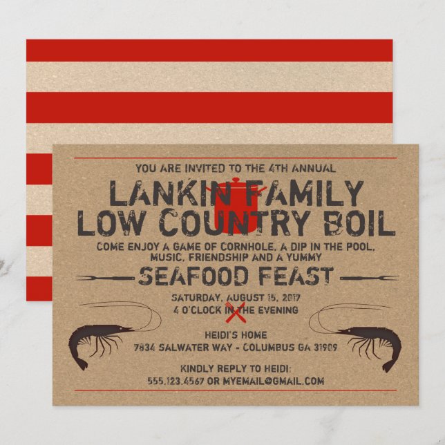 Low Country Boil Invitation - Shrimp Boil (Front/Back)