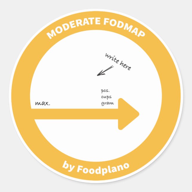 Low FODMAP diet sticker for moderate FODMAP foods (Front)