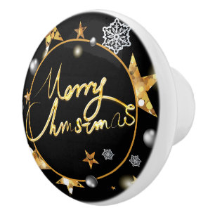 Low-key luxury Black Gold Stars Christmas Ceramic Knob