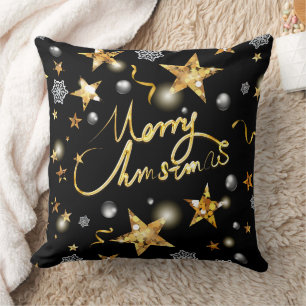 Low-key luxury Gold  Black Fashion Merry Christmas Throw Pillow