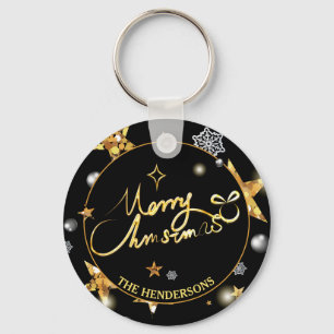 Low-key Luxury Gold Black Stars Custom Xmas Keychain