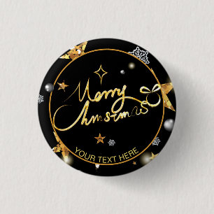 Low-key Luxury Gold Black Stars Metallic Christmas 1 Inch Round Button
