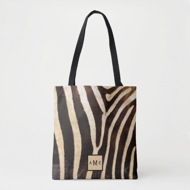 Low Placement Monogram Zebra Print Tote Bag (Front)