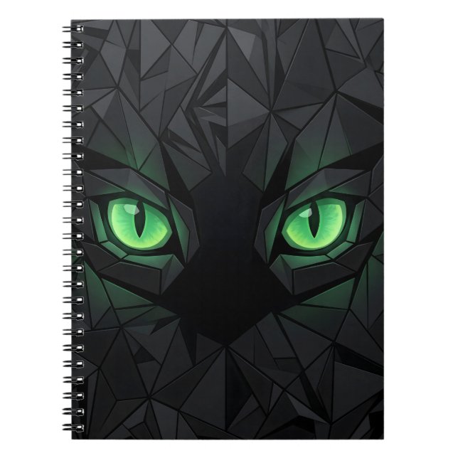 Low Poly Black Cat with Emerald Green Eyes Notebook (Front)